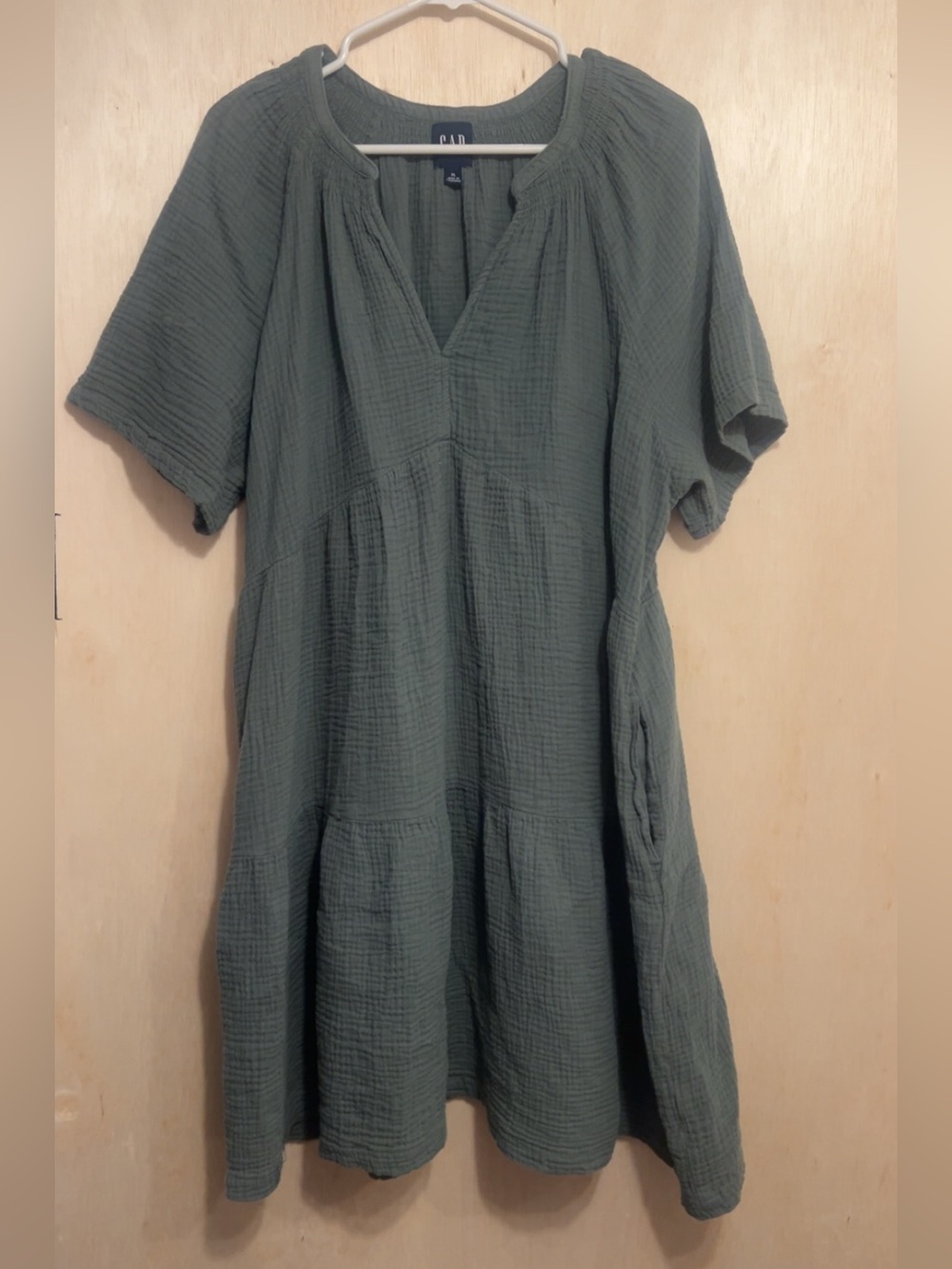 GAP Olive Green Short Sleeve Tiered baby doll dress